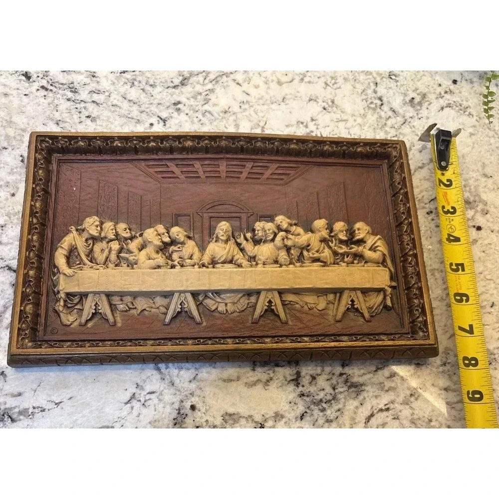 Vintage DaVinci's Last Supper resin plaque Jesus Christianity Judas ~Please Read